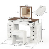 Vanity Desk with Dimmable LED Light with 10 Drawers, Makeup Table with Flip Up Mirror for W760P206128