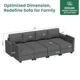 Modern 6-Seater Sectional Sofa with 2 Ottoman, Convertible U Shaped Sofa Couch with with Storage, B2716P356032
