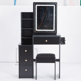 Small Size Left Bedside Cabinet Vanity Table Cushioned Stool, 2 AC2 USB Power Station, Hair dryer W936P226040