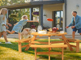 6-Person Outdoor Circular Wooden Picnic Table with 3 Built-In Benches, Outside Table and Bench Set 87268560