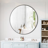 Wall Mirror 42 Inch Black Circular Mirror Metal Framed Mirror Round Vanity Mirror Dressing Mirror, W143570513