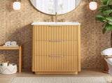 24 inch Modern Luxury Bathroom Vanity with Ceramic Sink, Bathroom Cabinet with Open Shelf and Closed N710P411251P