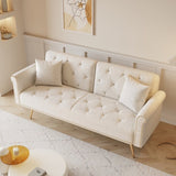 A 69.7-inch-long sofa bed covered in beige velvet fabric, featuring nail head trim and accompanied W3356P298442