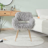 GREY Faux Fur Upholstered Make up chair Side Dining Chair with Metal Leg W2069P174780
