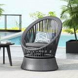 26.7" Modern Gray Wicker Lounge Chair with Rattan and Iron Frame, Featuring a Stylish Round Design, N767P237032B