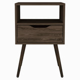 Nightstand 25"H, Superior Top, Four Legs, One Open Shelf, One Drawer, Dark Walnut B097132995
