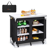 Black Camping Kitchen Table with Storage Shelves 09516532