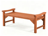 Solid Wood Outdoor Garden Bench, Rustic Minimalist Patio Bench with Curved Slatted Seat & Side 60831672