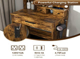 Vanity Table with Mirror & Adjustable LED Lights, Power Outlet, Hairdryer Holder & Stool Compact 18725352