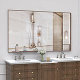 60*36" Oversized Modern Rectangle Bathroom Mirror with walnut Frame Decorative Large Wall Mirrors W708P297589