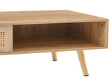 41.3 Inch Rattan Coffee Table Sliding Storage Door, Rectangle Wooden Accent Center Sofa Table 04362039