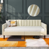 ZNTS Elena Twin Size Beige Velvet Upholstered Daybed, Ribbed Tufted Backrest, Daybed in Lavish Modern B083121461