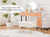 Faux Fur Storage Ottoman Vanity Stool with Metal Legs, Anti-Slip Feet, and Hidden Storage, 16.5" x 89456487
