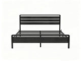 Full Size Metal Wood Platform Bed Frame, 3-Panel Black Wood Grain Headboard with LED Light & 14658083