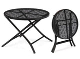 18 inch Folding Side Table, Metal Steel Outdoor Round Coffee Table with Flower Cutouts for 13730271