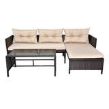 3 Piece Outdoor PE Rattan Furniture Set, Patio Black Wicker Conversation Loveseat Sofa Sectional 41175720