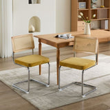 Mid Century Modern Dining Chairs Set of 2, Velvet Accent Chairs with Natural Cane Back & Stainless W1143P168323