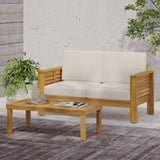 Teak Acacia Wood Loveseat and Coffee Table Set with Cream Cushions 70844.00