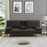 ZNTS Sofa Bed with Armrest two holders WOOD FRAME, STAINLESS LEG, FUTON BROWN PVC,DARK BROWN W2297P284141