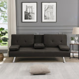 Sofa Bed with Armrest two holders WOOD FRAME, STAINLESS LEG, FUTON BROWN PVC,DARK BROWN W2297P284141