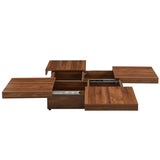 ZNTS Square Marble Veneer Coffee Table Sliding Top with Storage in Walnut 39.4'' WF322094AAD