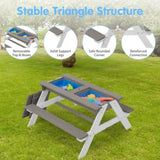 3-in-1 Kids Outdoor Wooden Picnic Table With Umbrella, Convertible Sand & Wate, Gray ASTM & CPSIA W1390104709