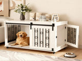 39.37'' Modern Wooden Dog Crate Furniture with Sliding Barn Door and Side Door, Indoor Dog Kennel 66249718
