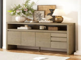 U_Style 60" 3-Door Sideboard with 3 Drawers - Modern Solid Ash Veneer MDF Sideboard, Semi-Open Shelf N711P289141O