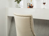 Tan Button Tufted Solid Wood Wingback Hostess Chairs with Nail Heads Set of 2 T2574P164608
