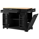 K&K Fluted Kitchen Island with Trash Can Storage Cabinet, Power Outlet, Internal Storage Rack, N707P221571B