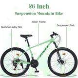 ZNTS Mountain Bike for Men and Women 26 inch 24 Speed Suspension Fork KENDA Tires W1019P187579