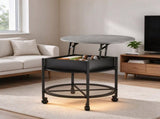 Lift Top Round Coffee Table with RGB LED Lights, Mobile Wheels & Hidden 76070231
