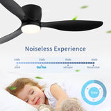 52" Smart Flush Mount black Ceiling Fans with Lights Remote,Quiet DC Motor,Outdoor Indoor Low W2352P316049