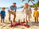 Wooden Ring Toss Game with Storage Bag, Tool-Free Assembly Outdoor Yard Game with Hemp Rope Rings, 55907238