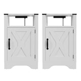 Farmhouse Nightstand Side Table, Wooden Rustic End Table, Tall Bedside Table with Electrical Outlets B082134941