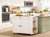 White Rolling Kitchen Island Cart with Tabletop, Storage Cabinet, Drawer, Spice Rack & Towel Bar for 04159497