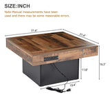 ZNTS ON-TREND 31.4'' x 31.4'' Farmhouse Coffee Table with 2 USB Ports and Outlets, Brown Spliced Wood N721P189320B