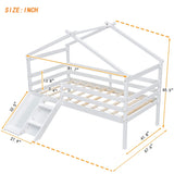 ZNTS Twin Low Loft House Bed with Slide, Ladder, Safety Guardrails, House Roof Frame,White W504P145316