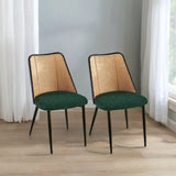 ZNTS Green Rattan Dining Chairs Set of 2,Boucle Chairs with Natural Cane Back, Upholstered Dining Room W1164P218678