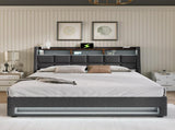 Full size Upholstered Platform bed with a Hydraulic Storage System, LED and USB Charging, Grey 28931519