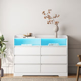 6 Drawer Dresser, White Dresser for Bedroom LED Lights, Modern Dressers & Chests of Drawers W132166406