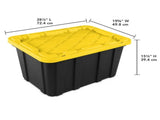 Large Storage Bin, 27 Gallon Durable Plastic Storage Tote with Snap-On Lid, Black and Yellow, 6 Pack 20211867