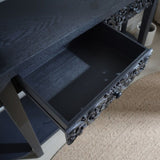 59.2in Black Carved Wooden Console Table with Lower Storage Shelf Tow Drawers Elegant Decorative W2729P270742