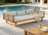 Outdoor Patio Sofa with Light Gray Cushion & Light Brown Rope, Acacia Wood Teak Finish, water N770P354675L