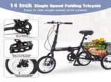 Folding Tricycle for Adults, 14 Inch 3 Wheel Bikes for Adults with Basket, 95% Pre-Assembled W1019P442137