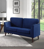 ZNTS Modern Contemporary Living Room 1pc Loveseat Blue Velvet Upholstery Dark Brown Legs Solid Wood B011P206303