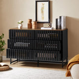 6 Drawer Double Dresser with Slatted Grille Striped Drawer, Modern Style Dresser, High-Quality MDF W578P193307