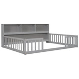 ZNTS Full Floor Bed with Side Bookcase,Shelves,Guardrails,Grey W504142774