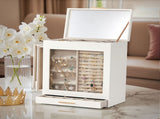 Elegant 4-Drawer Jewelry Box with Clear Front & Pink Velvet Interior White Storage Cabinet for 74850541