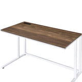 Walnut and White Writing Desk with USB Port B062P209214